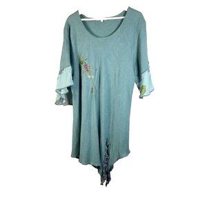 Spencer Alexis Gauzy‎ Green Tunic Top Embroidered Size 2X Fairy Lace Lagenlook